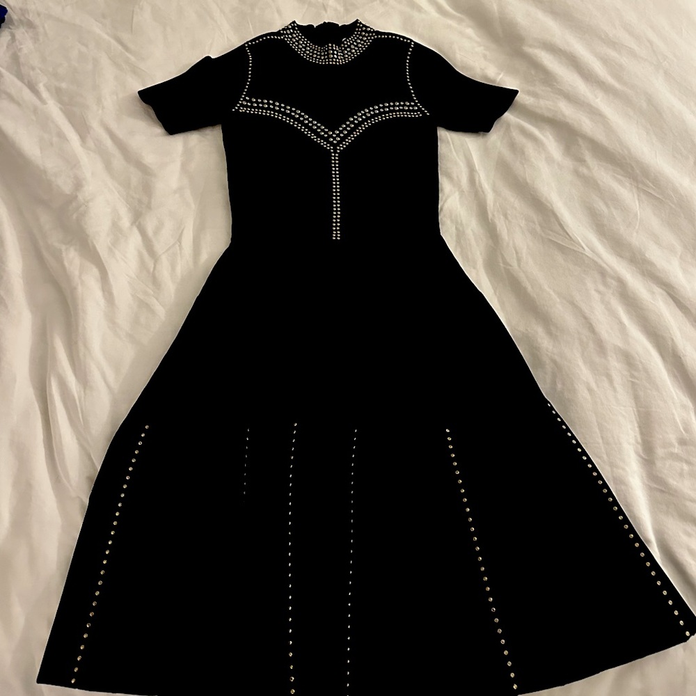 Sandro size 0 crew neck embellished black dress NEVER BEFORE WORN